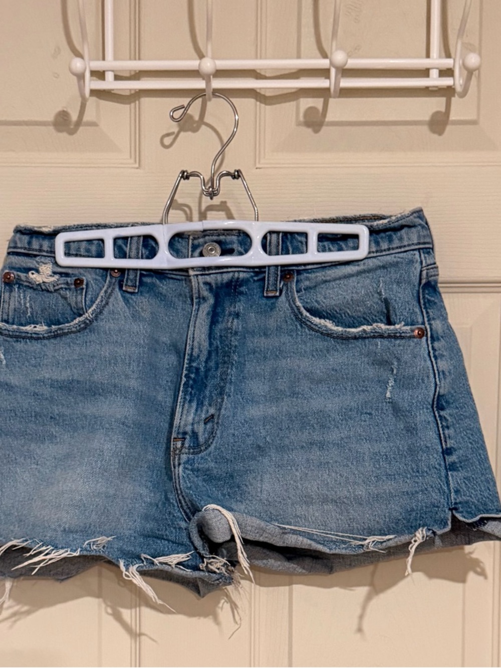 Abercrombie & Fitch Light Blue Denim Mom Shorts with Contrast Stitching